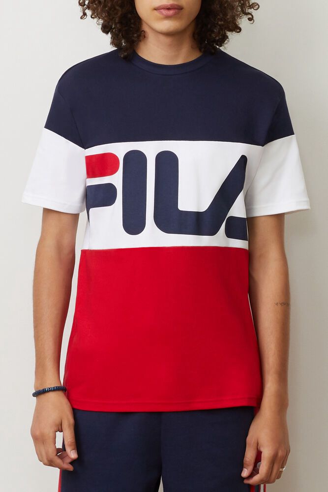 Fila T-Shirt Vialli Mens Navy/White/Red - India JWY-417023